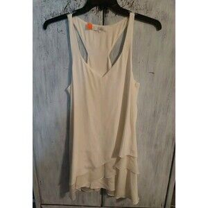 Parker 100% Silk Sleeveless Tiered Knee Dress Sm Cream Boho Cottagecore Feminine